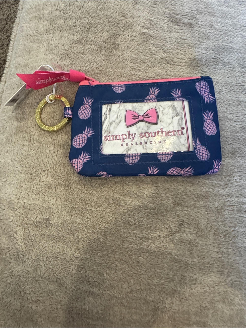 Simply Southern Navy and Pink Pineapple Card Wallet Keyring